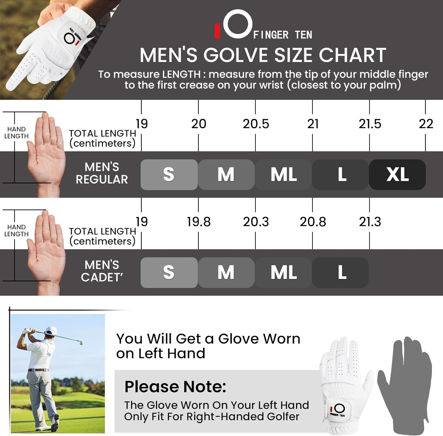 Golf Gloves Men Left Hand Rain Grip Glove for Right Handed Golfer Value 3 Pack, All Weather Durable Grip Size Small Medium Large XL White Black Blue